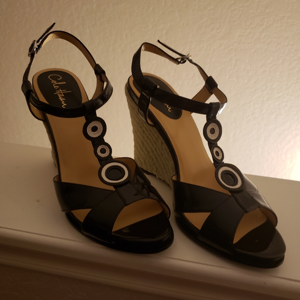 Barely Worn Fancy High T-strap Wedges by Cole Haan (Size 10.5)